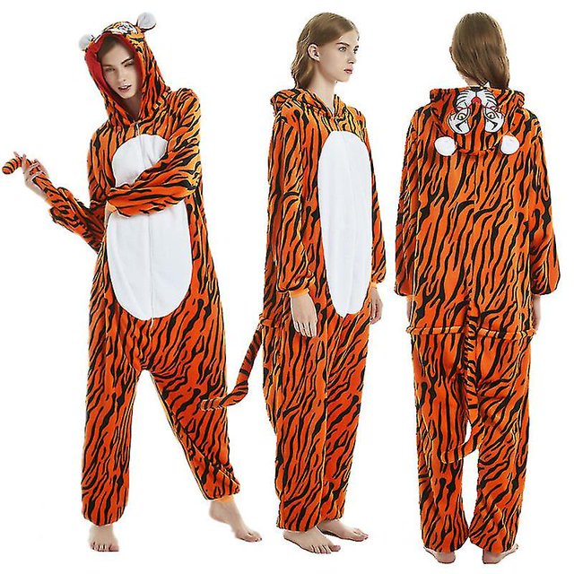 Tiger Costume Pajama Onesie Kigurumi Jumpsuit Nightwear Animal Hoodie For Adult Kids_nn zhangyuxiang LED