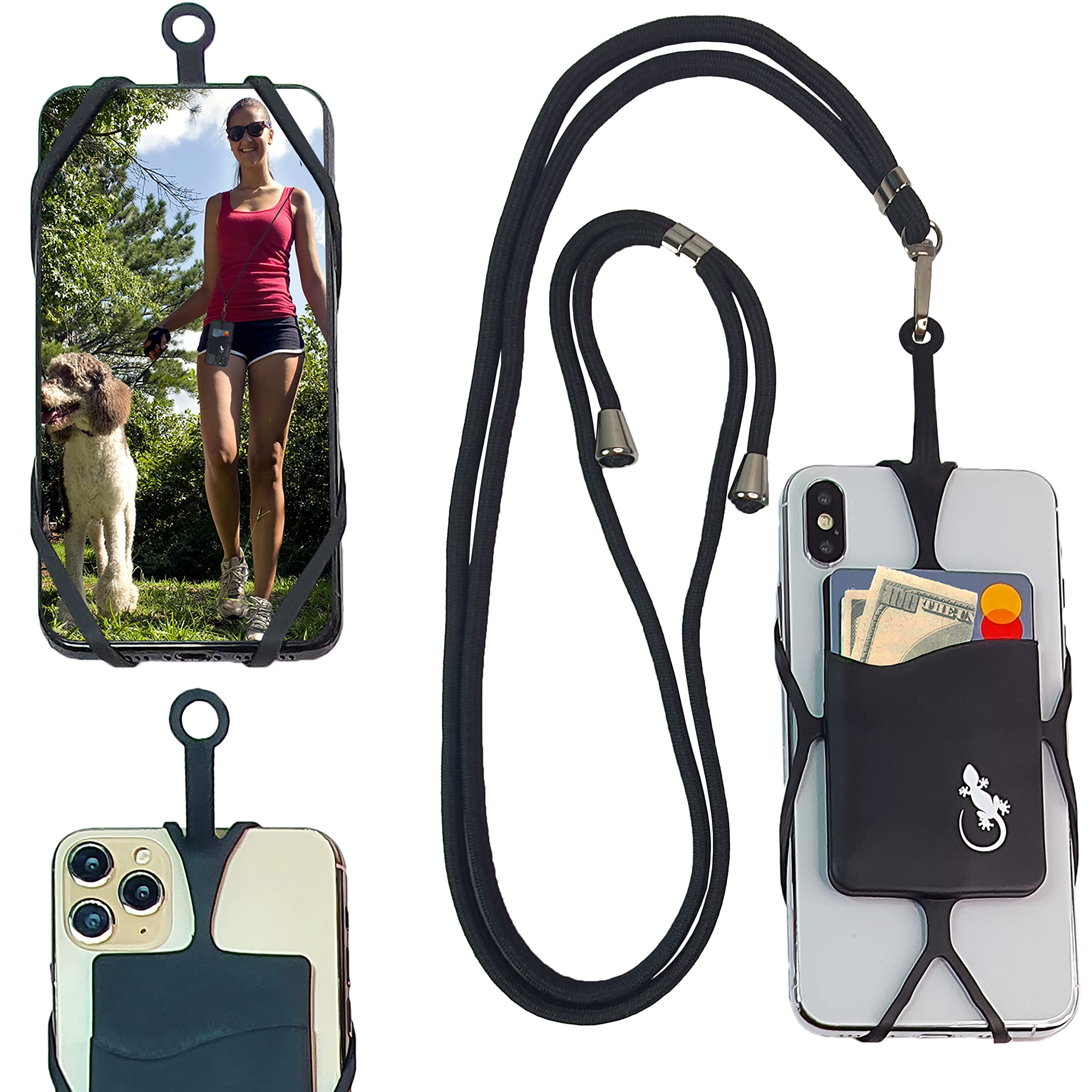 Mobile Phone Crossbody Chain Back Clip by Gecko Black Neck Phone