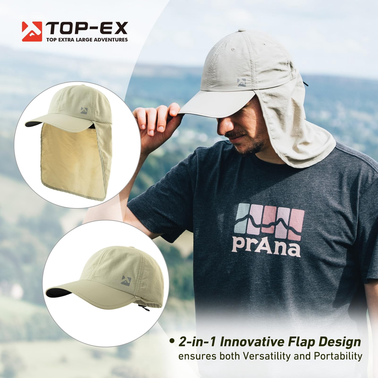 TOP-EX XL/XXL Waterproof Baseball Cap Men with Neck Flap UV Protection Sun Hats Women, Foldable Summer Hats Safari Hiking Outdoor Hat Breathable Adjustable Amy green L/XL