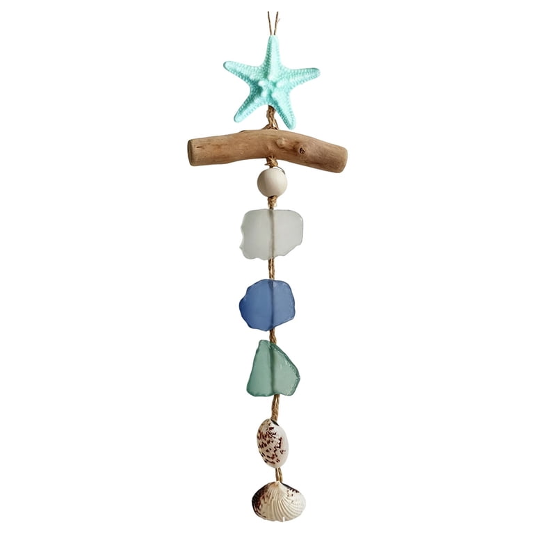 Hanging Driftwood Sea Glass Wall Ornament, Coastal Beach Theme