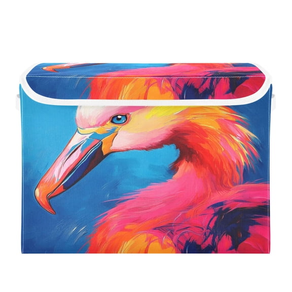 Storage Box With Lid 16.5x12.6x11.8In Foldable Stacked Household Storage Box Colorful Flamingos