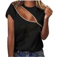 thumbnail image 1 of Pntutb Mujer Casual Moda Verano Cremallera Color Sólido Cuello Redondo Manga Corta Top Blusa Pntutb Pntutb-7564, 1 of 5