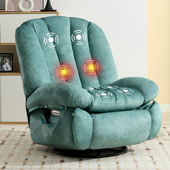 ALEAVIC Power Rocker Recliner, Chenille Massage Chair with USB Charge, Bluetooth Speaker, Green