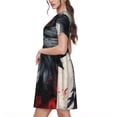 thumbnail image 2 of Vsdgher Style Encre Rouge et Noire Aigle Chauve pour Femmes Été 2025 Décontracté Robes Midi Maxi Légères Manches Courtes Col Rond Robe de Plage, 2 of 6