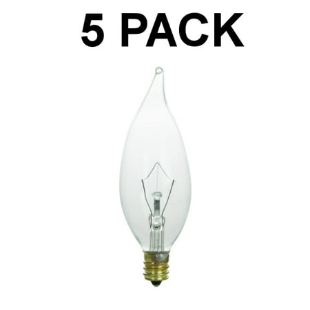 5-Pack of 40 Watt Flame Tip Chandelier Light Bulbs E12 Candelabra Base