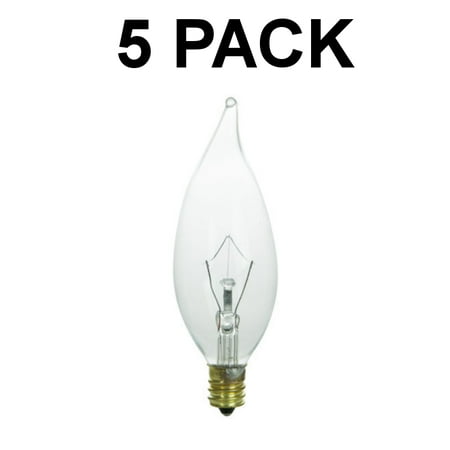 40w Candelabra - 5-Pack of 40 Watt Flame Tip Chandelier Light Bulbs E12 Candelabra Base 40W