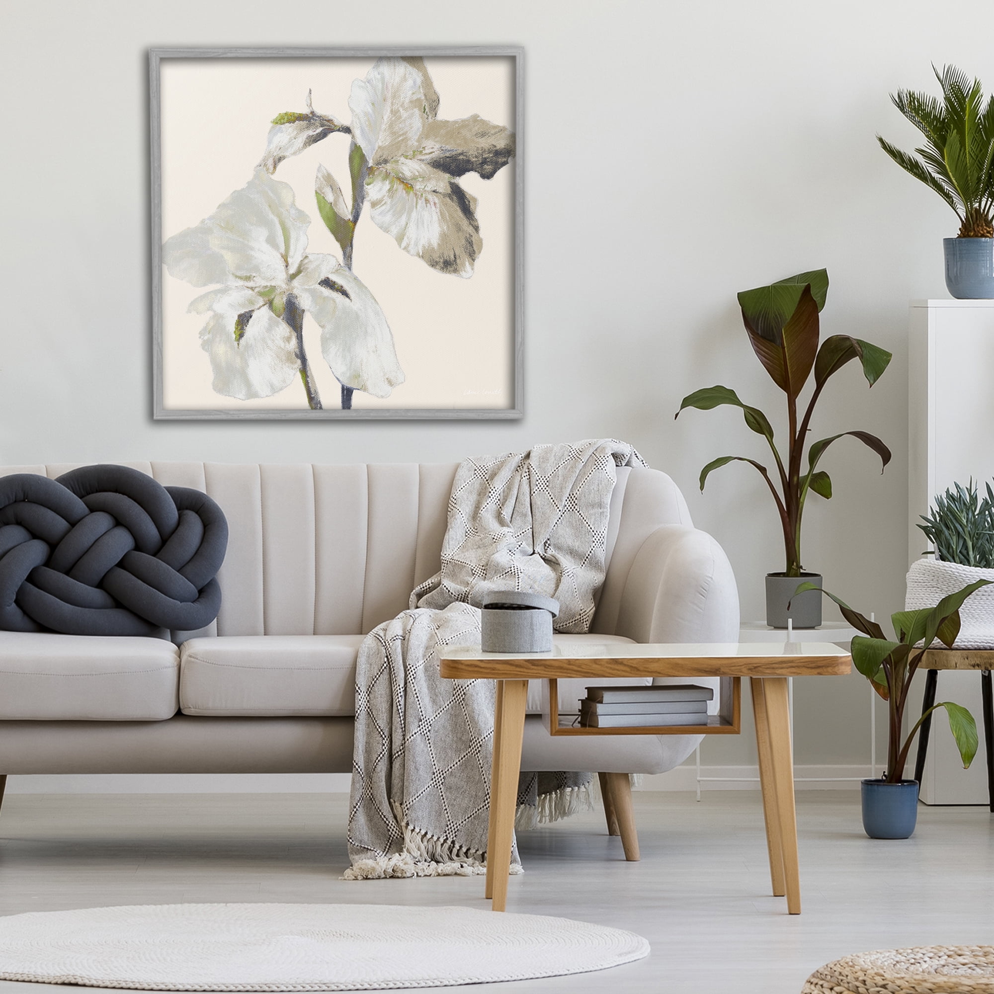Stupell Industries Irises Soft Beige Gray Framed Giclee Art, design by Lanie Loreth