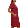 thumbnail image 6 of Women's Front Zipper Housecoat, Short Sleeve Pleated Duster Robe, Loose Fit Casual Nightgown Loungewear with Pockets, 6 of 7