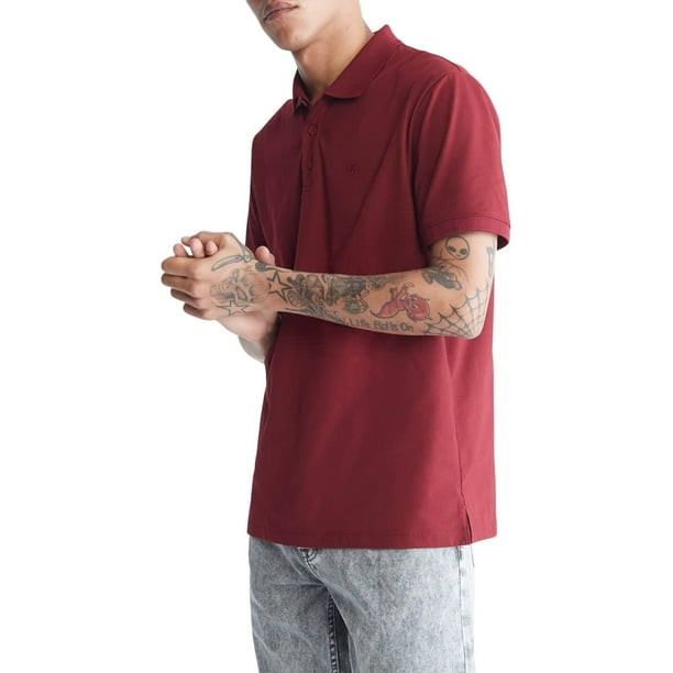 Calvin Klein Men's Smooth Cotton Monogram Logo Polo Shirt, Red Carpet,  Extra Large 