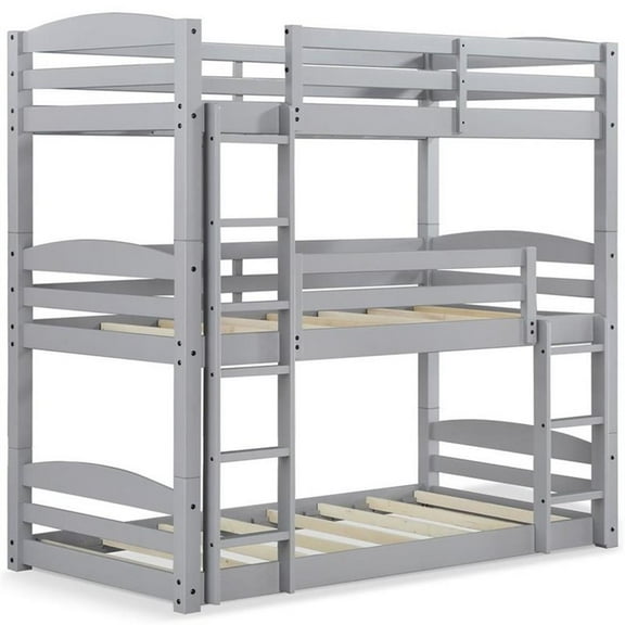 Bowery Hill Transitional Twin Triple Wooden Bunk Bed in Gray
