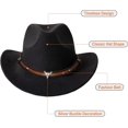 thumbnail image 4 of Kids Cowboy Hat Youth Adult Casual Felt Fedora Hat Black Western Cowboy Hat Cowgirl Cap with Buckle Belt ( Black 22 inch ), 4 of 5