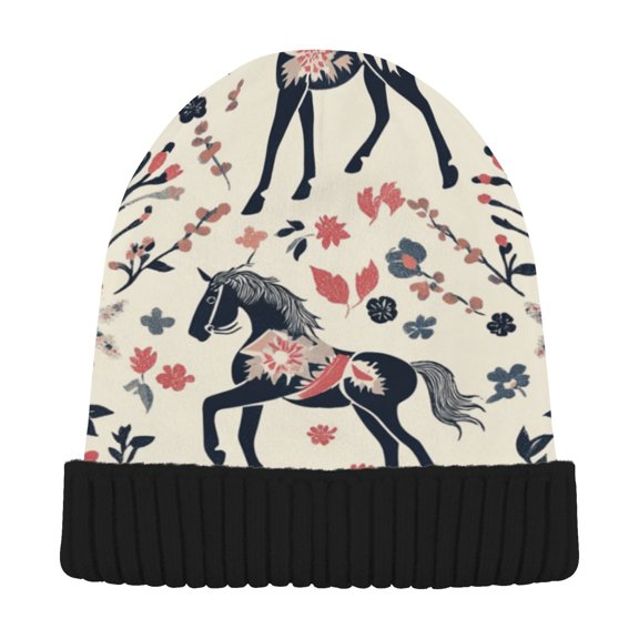 BZSMCE Winter Beanie Hats Warm Cozy Cap Floral Horse Tapestry Pattern