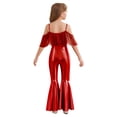 thumbnail image 3 of Runhomal Combinaison Pantalon Évasé Métallique pour Filles Bretelles Spaghetti Danse Hippie Justaucorps Rouge 8, 3 of 6