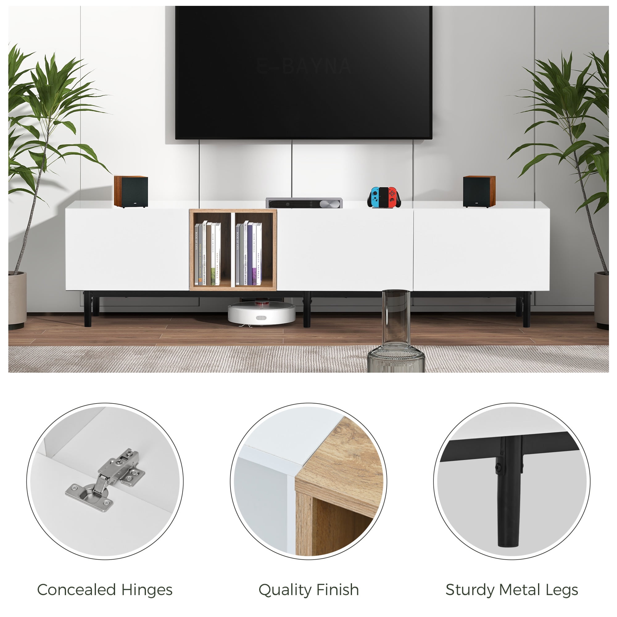 Aukfa Modern TV Stand for TVs up to 80" - Entertainment Center Storage Cabinet - White