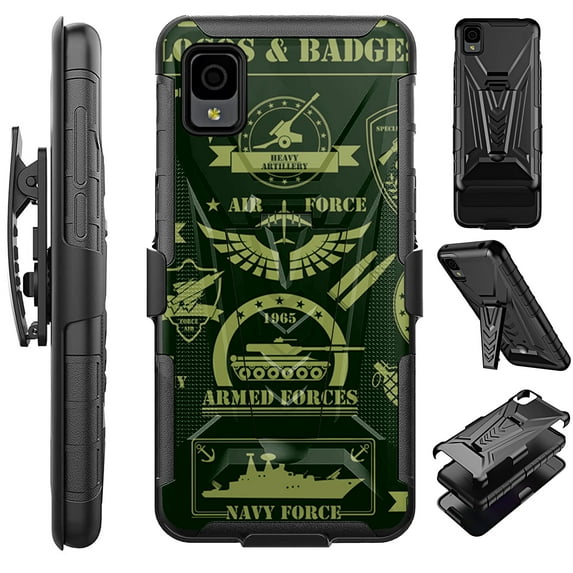 Compatible with TCL ION Z; Hybrid Luxguard Holster Phone Case Cover (Military Logo)