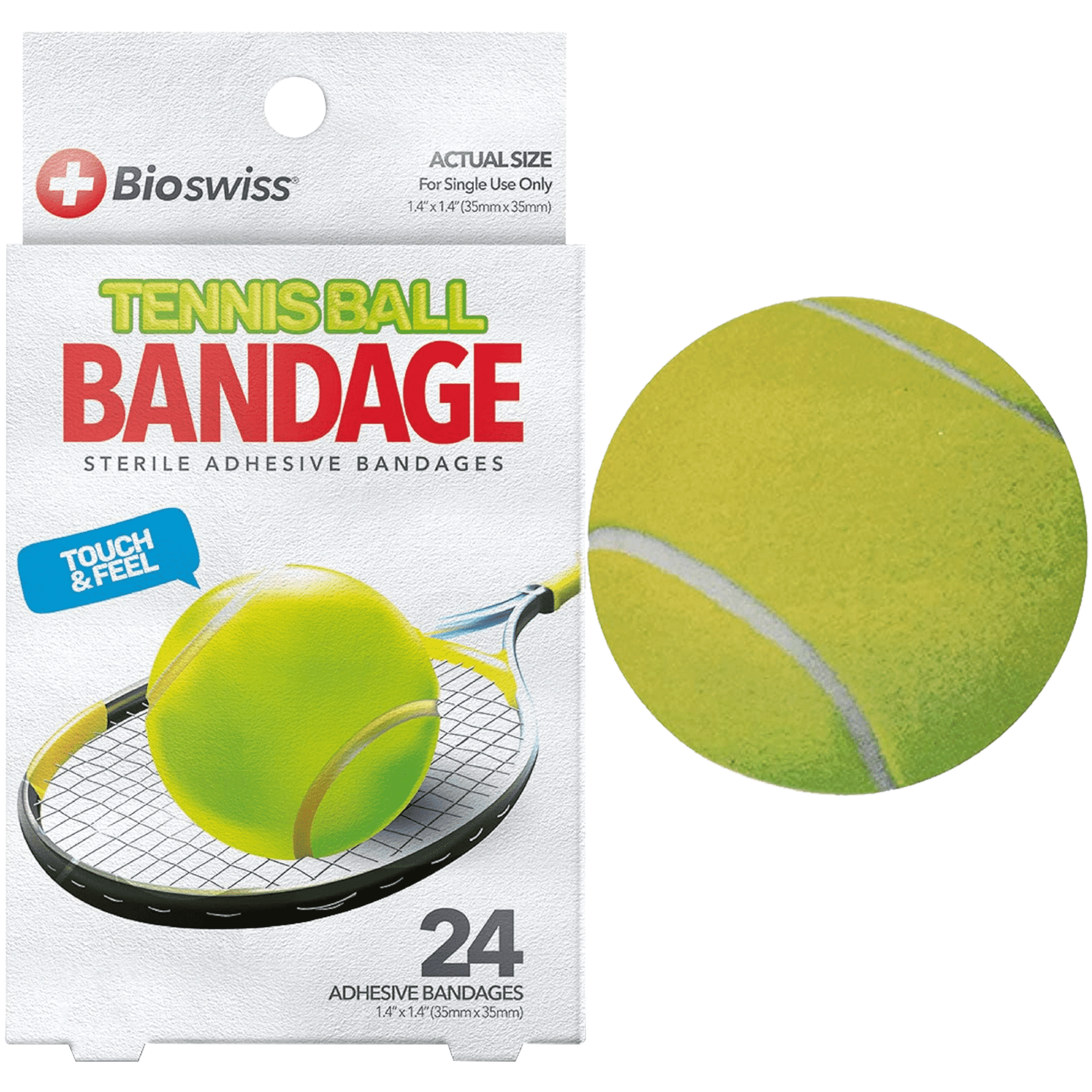 BioSwiss Bandages, Tennis Ball Shaped Self Adhesive Bandage, Latex Free Sterile Wound Care, Fun First Aid Kit Supplies for Kids and Adults, 24 Count