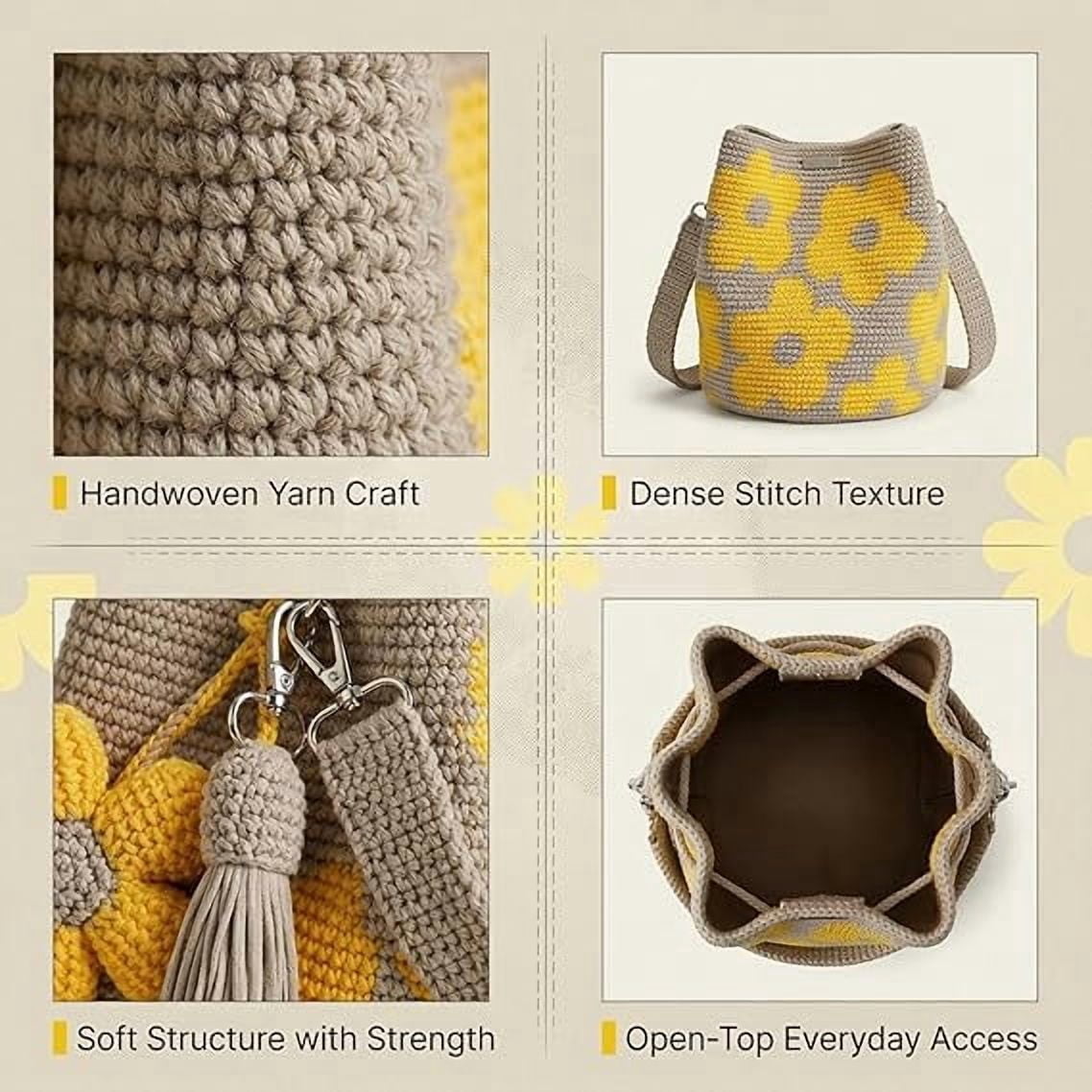 Handmade Crochet Flower Tote, Women's Crochet Purse Boho Knitted Floral Tote Bag Shopping Bags for Everyday & Travel(M)