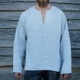 thumbnail image 1 of HAXMNOU Men Vintage Tunic Tops Shirt Viking Lace Up Jumper Long Sleeved Blouse Sky Blue XL, 1 of 5