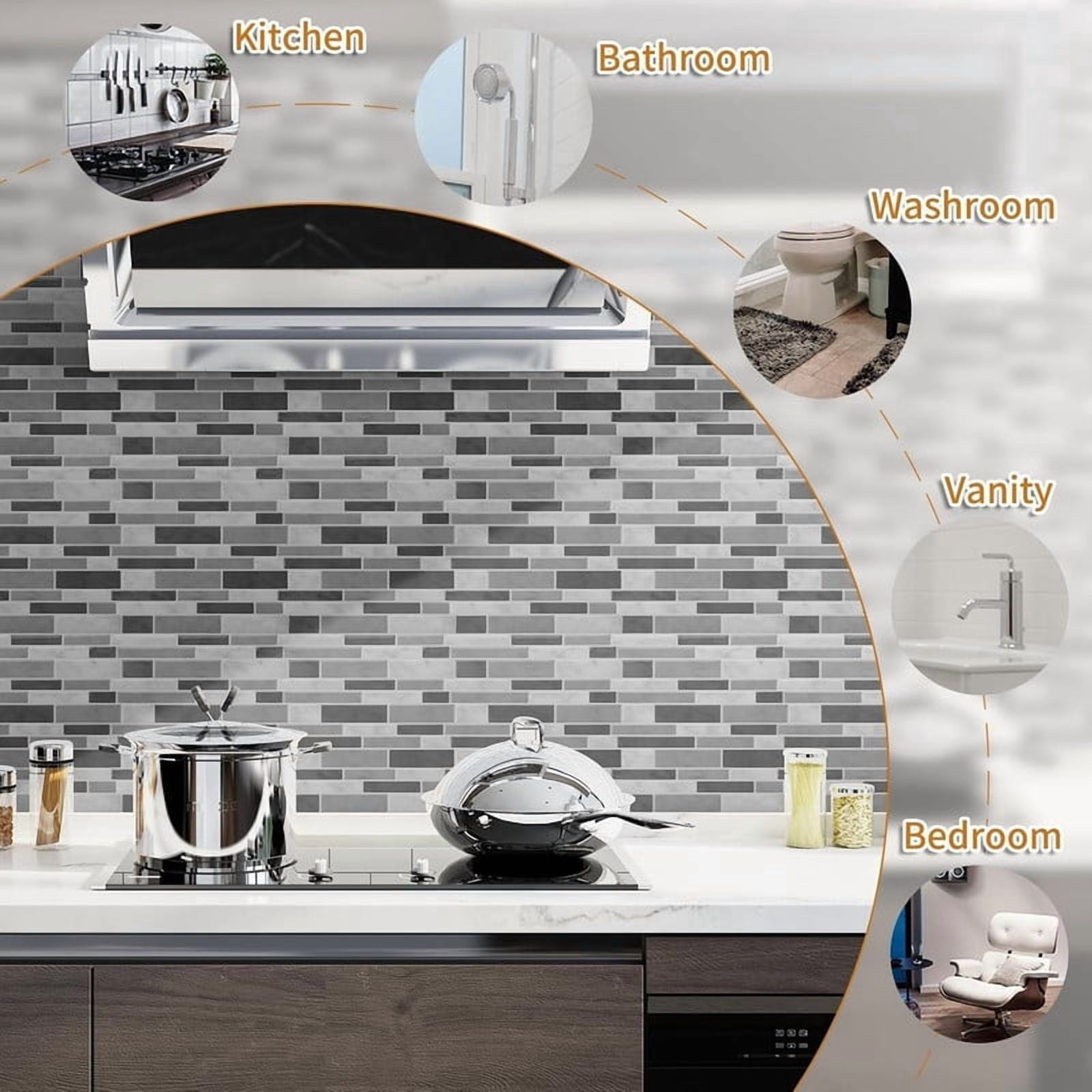 Easy4Home 10Pcs 3D Peel and Stick Backsplash 12"x12" Self-Adhesive Wall Tile for Kitchen Bathroom, Marble Gray