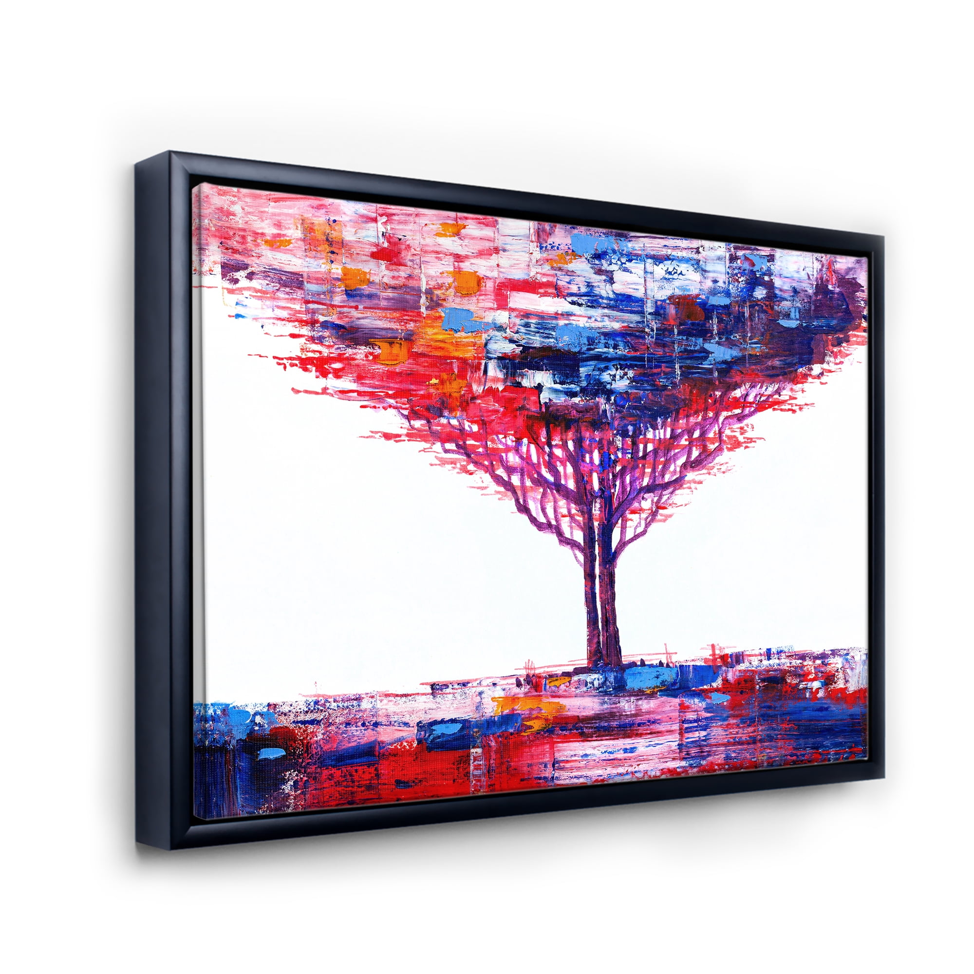 Designart 'Abstract Colorful Tree Impressionist On A White' Modern Framed Canvas Wall Art Print