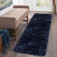 thumbnail image 1 of Haperlare - Alfombra moderna de pelo largo de 60 x 240 cm, esponjosa y peluda, antideslizante, para interiores, para pasillo, lavandería y cocina, color azul marino, 1 of 6