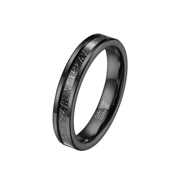 PAMTIER 4mm Unisex Tungsten Steel Inner Arc Beveled Edge Carbon Fiber Meteorite Inlaid Wedding Ring Statement Promise Comfort Fit Black Size 6