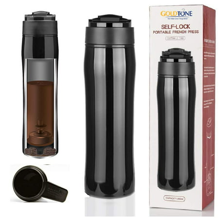 GoldTone Brand Portable French Press Vacuum Insulated Travel Mug - Double Walled French Press Tea/Coffee Maker - Premium Stainless Steel - 350 mL / 12 fl oz