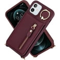 thumbnail image 5 of iPhone 12/12 Pro Case for Women with Card Holder, iPhone 12 Phone Case Wallet with Strap,Crossbody Lanyard Cases with Credit Card Slots Kickstand and Stand Ring Holder, 6.1 Inch, Burgundy, 5 of 17