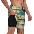 thumbnail image 2 of Naloa Retro Wooden Print Men Swim Trunks with Compression Liner ,Board Shorts,Men's Swim Shorts with Drawstring and Elastic Waistband-X-Large, 2 of 6
