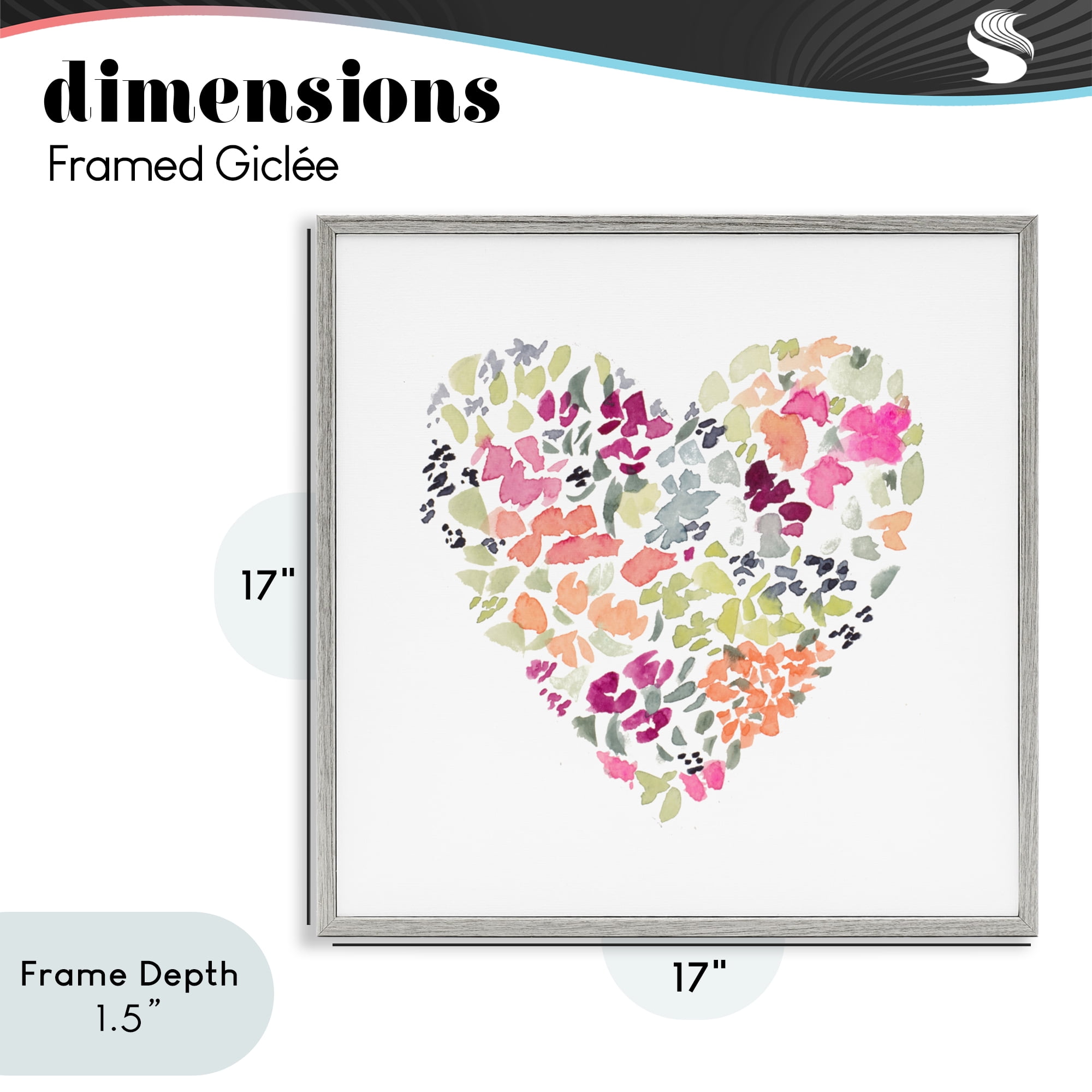 Stupell Industries Blooming Pastel Heart Gray Framed Giclee Art, design by Lanie Loreth