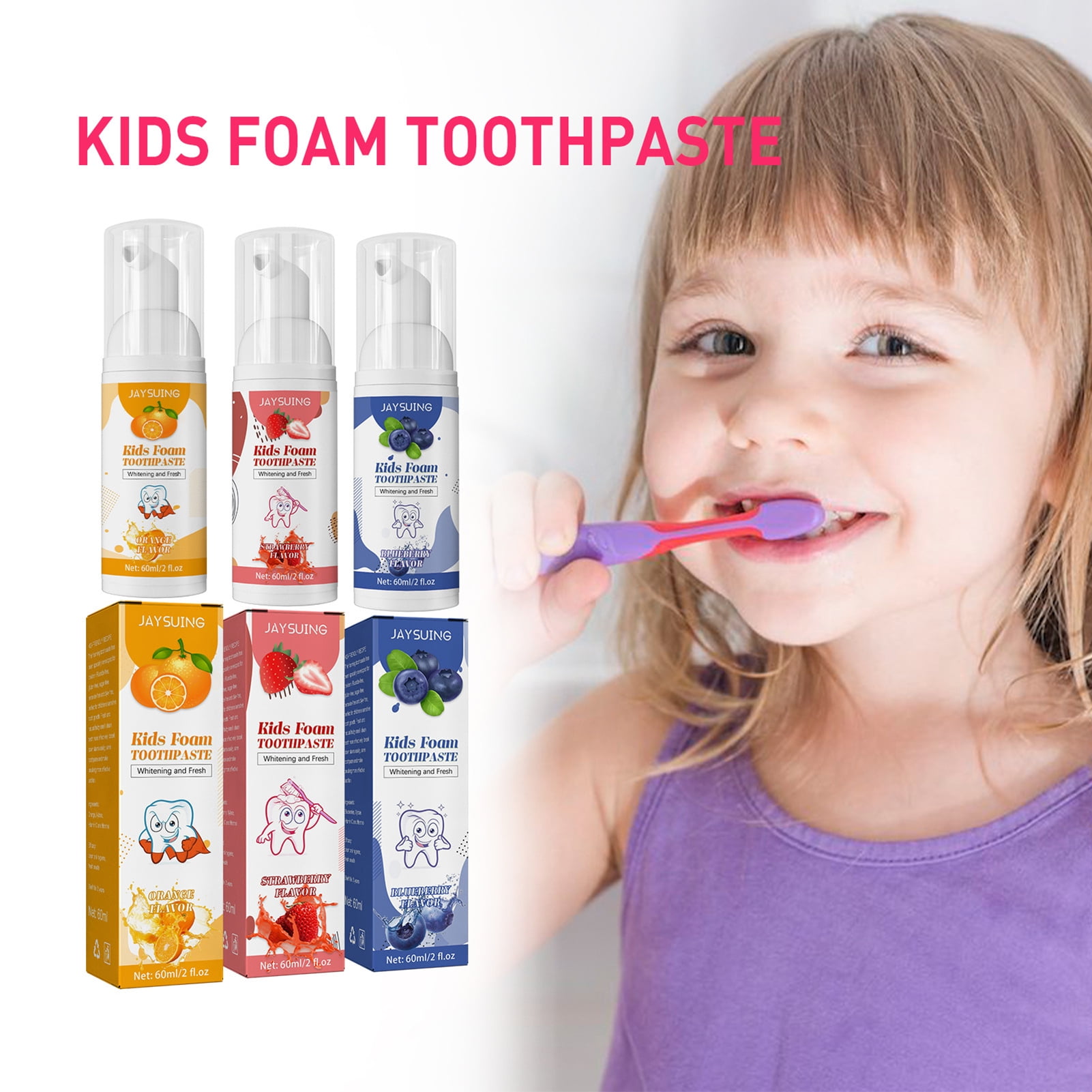 GoFJ 60ml Foam Toothpaste Effective Fruit Flavor Lightweight Foam