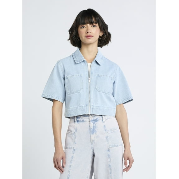 Madden NYC Women's Cropped Zip Up Trucker Jacket