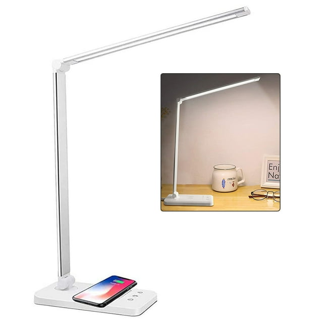 Lámpara LED de escritorio inalámbrica con carga USB, 5 modos de iluminación, ángulo de atenuación continua, lámpara ajustable para el cuidado de los ojos para el trabajo, el hogar y la Oficina