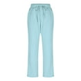 thumbnail image 7 of THDHVS Linen Pants Women,Casual Pants for Women,Summer Fall Pull On Pants for Women with Pockets Elastic Waist Cropped Work Pants Light Blue M, 7 of 7