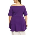 thumbnail image 3 of Agnes Orinda Women's Plus Size V Neck Wrap Short Sleeve Casual Peplum Blouses 1X Purple, 3 of 5