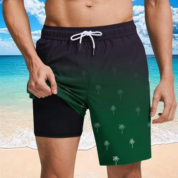 cllios Mens Swim Trunks with Compression Lining Quick Dry Bathing Suits for Men Palm Tree Print Board Shorts Swimming Shorts for Summer Vacation