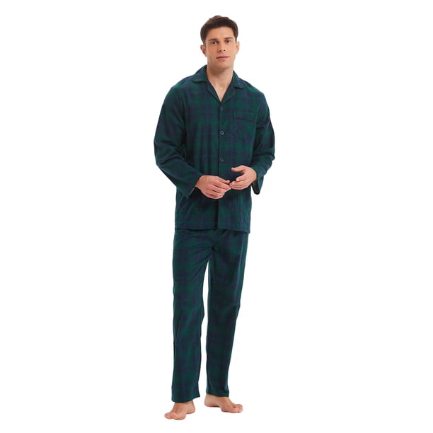 Apparonia Conjunto de Pijamas para Hombre Pijamas de Algodón con Cuello con Muescas para Hombre Ropa de Dormir de Manga Larga para Hombre con Bolsillos y Frente Fly Verde Bosque XXL
