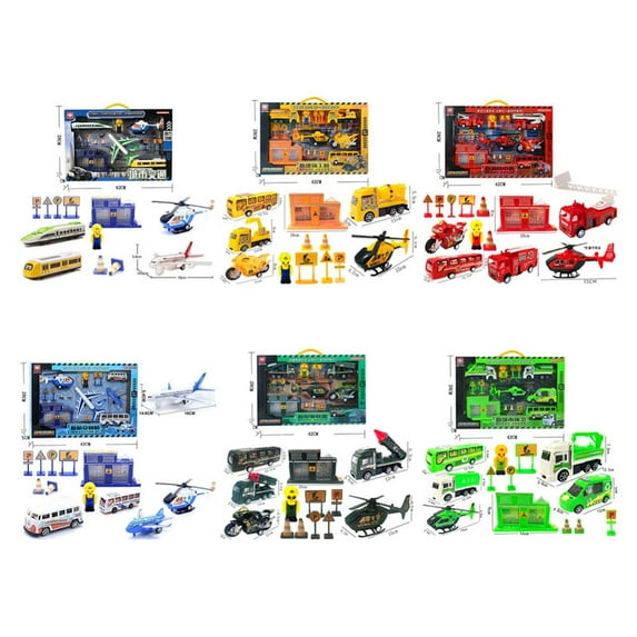 Godderr 13PCS Traffic City Toy Car, Kids Inertia Traffic Model Car, Baby Toddler Toy Model(Green)