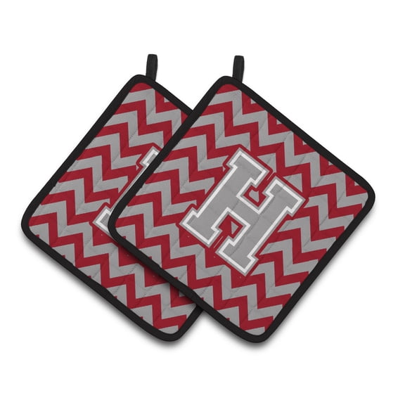 Letter H Chevron Crimson and Grey Pair of Pot Holders