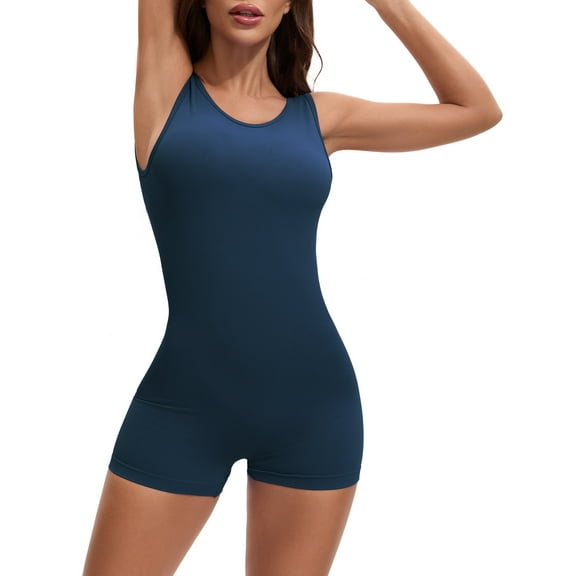 INSPIRE CHIC Women's Workout Jumpsuits Backless Tummy Control Jumpsuits V Back Yoga Romper M Dark Blue