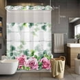 thumbnail image 5 of No Hook Shower Curtains with Snap-in Liner Set, Spring Pink Roses Waterproof Hotel Style Bathroom Shower Curtain, Pastoral Eucalyptus Leaves Gray Wooden Breathable Mesh Top Bath Curtains 48''x72'', 5 of 9