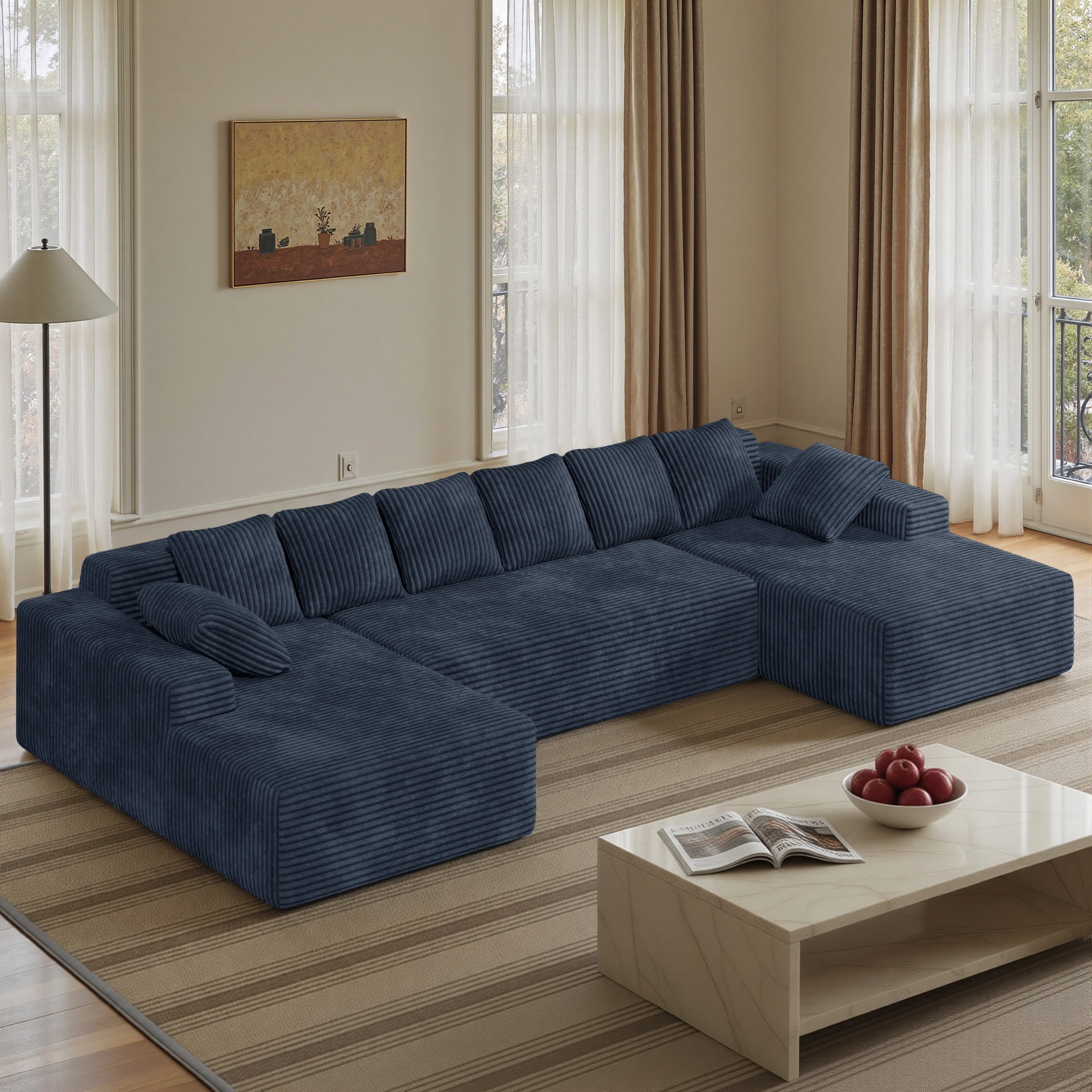 Daluvenix 131'' Modular Sectional Couch Modern U-Shaped Floor Sofa with Double Chaise Lounge Free Combination Luxury Couches for Living Room Gray