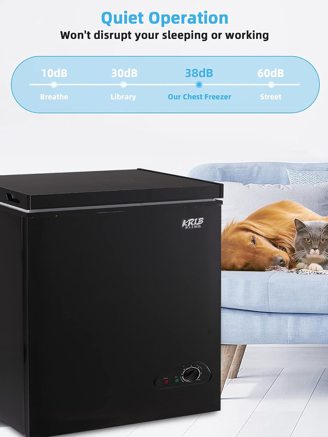 GGTB 5 Cu.ft Chest Freezer Refrigerator with Removable Basket, Top Open Door Compact Freezer, Adjustable Temperature for Home Kitchen Office Bar, Black