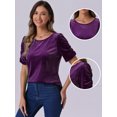 thumbnail image 2 of DARING DIVA Women's Round Neck Puff Short Sleeve Party Velvet Top XL Dark Purple, 2 of 6