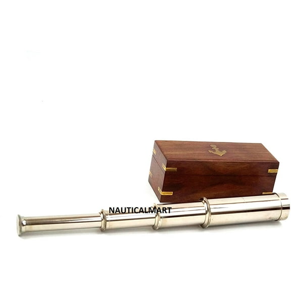 NauticalMart 15" Handheld Brass Telescope with WoodenCase - Nautical Collector
