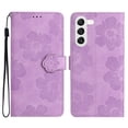 thumbnail image 1 of SaniMore Case for Samsung Galaxy S23 6.1" 2023, [Card Slots + Cash Pocket + Removeable Wrist Strap] PU Leather Embossed Flower Flip Kickstand 360° All-around Protective Wallet Shell, Purple, 1 of 11