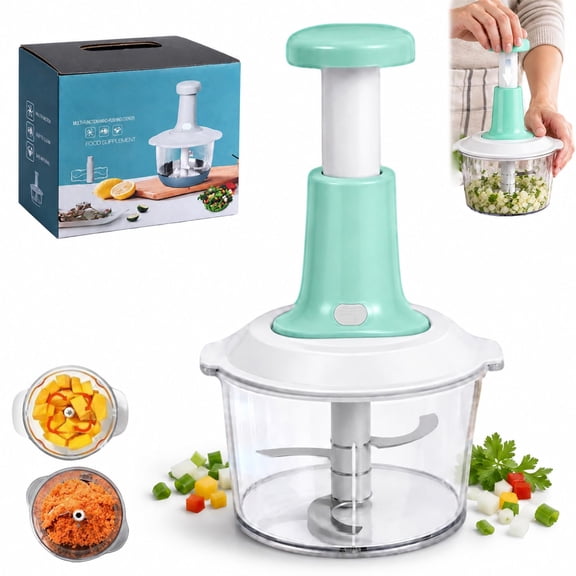 Manual Food Processor Vegetable Chopper & Meat Mincer,1.5L Hand Pull Kitchen Food Prep Tool with Container