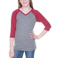 thumbnail image 2 of Kavio! Big Girls 7-16 Sheer Jersey Contrast V Neck Raglan 3/4 Sleeve Dark H.Gray/Red L, 2 of 3