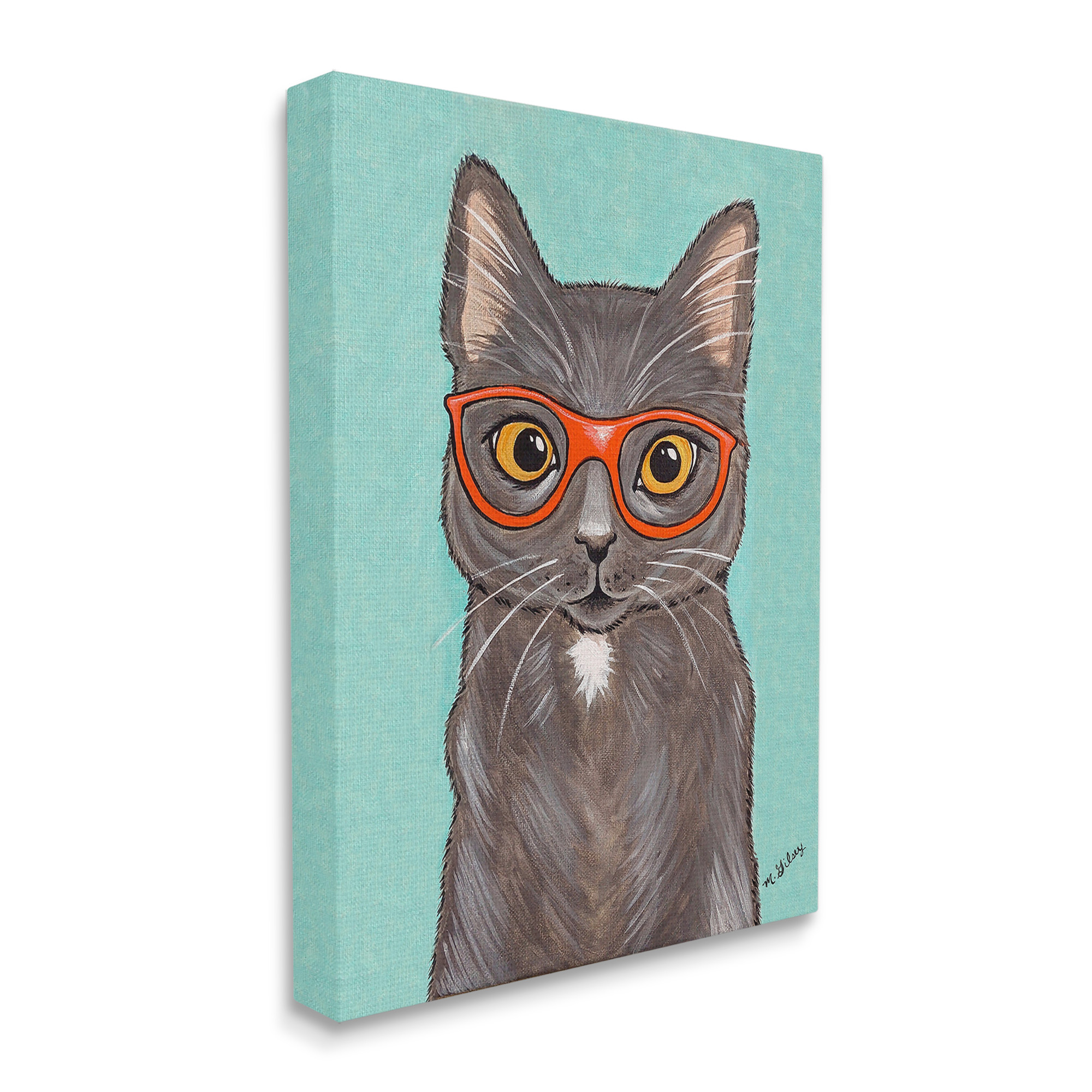 Stupell Industries Hipster Cat Red Glasses Animals & Insects Painting Gallery Wrapped Canvas Art Print Wall Art, 36 x 48