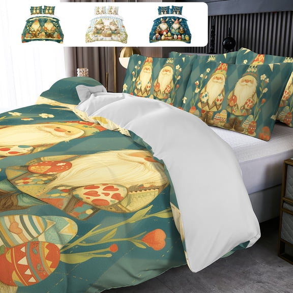 3 Piece Bed Sheets Queen Size 79x91in Bedding Set with Duvet Cover 2 Pillowcases Soft Microfiber Easter Bunny Pattern Wrinkle Free Easy Care by PALIFEUR